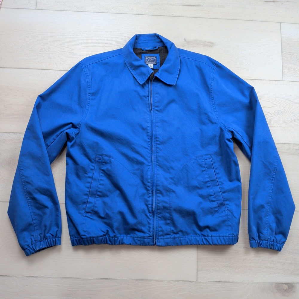 J.Crew Harrington Jacket Twill Mens Large Royal Blue Plaid Lined BJ059
